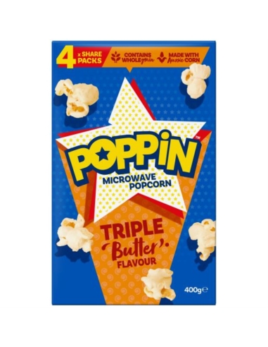 Poppin Palomitas de maíz para microondas con triple mantequilla, 400 g x 1