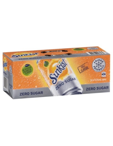 Sunkist Zero Sugar Soft Drink Can 375m x 10