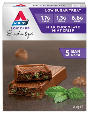 Atkins Mint Crisp Milk Chocolate Endulge Bar 5 by 30g x 6