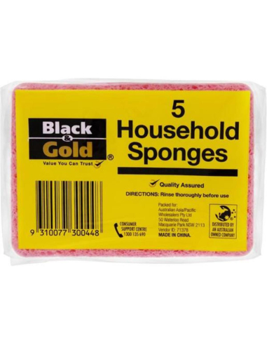 Black & Gold Household Sponges 5 Pack x 12