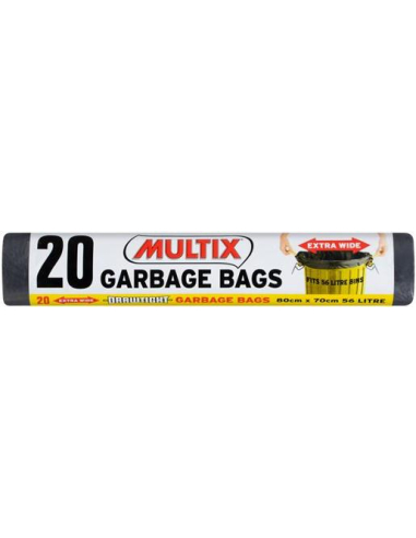 Multix Garbage Bags Drawtight Extra Wide Roll 8cm X 7cm 56 Litre 20s x 12